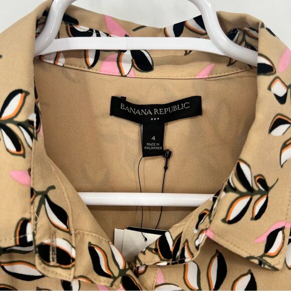 Banana Republic Women’s Tan Floral Button Front Short Sleeve Dress Size 4 New - Picture 5 of 10